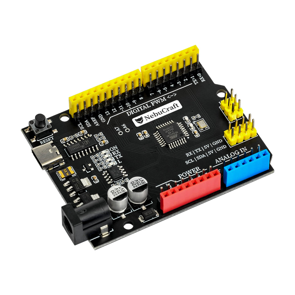 NebuCraft UNO R3 Board, ATmega328P Microcontroller Development Board, Compatible withArduino IDE, DIY Electronic Circuit Board for Robotics, STEAM Learning and Electronic Projects