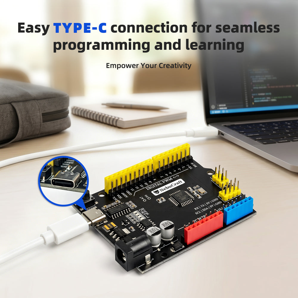 NebuCraft UNO R3 Board, ATmega328P Microcontroller Development Board, Compatible withArduino IDE, DIY Electronic Circuit Board for Robotics, STEAM Learning and Electronic Projects