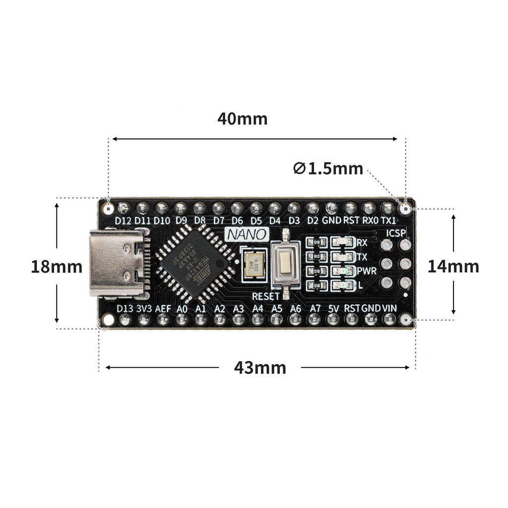 Nano V3.0 Type‑C Board ATMEGA328P‑AU 16MHz,CH340C Chip With Bootloader,Compatible With Arduino IDE