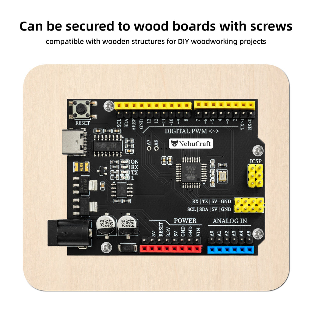 NebuCraft UNO R3 Board, ATmega328P Microcontroller Development Board, Compatible withArduino IDE, DIY Electronic Circuit Board for Robotics, STEAM Learning and Electronic Projects