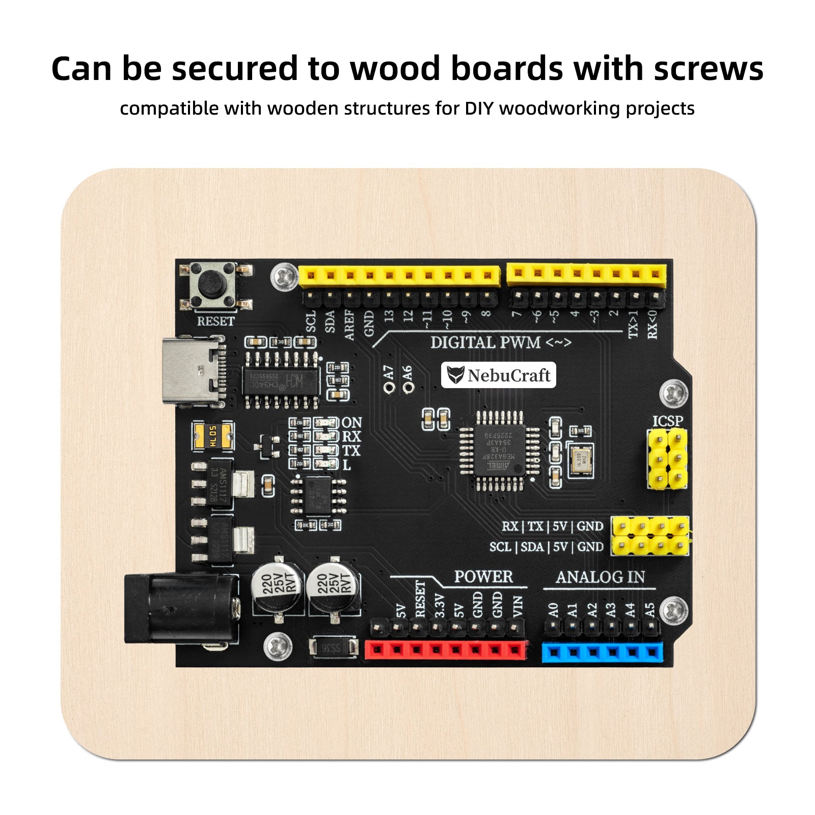 NebuCraft UNO R3 Board, ATmega328P Microcontroller Development Board, Compatible withArduino IDE, DIY Electronic Circuit Board for Robotics, STEAM Learning and Electronic Projects