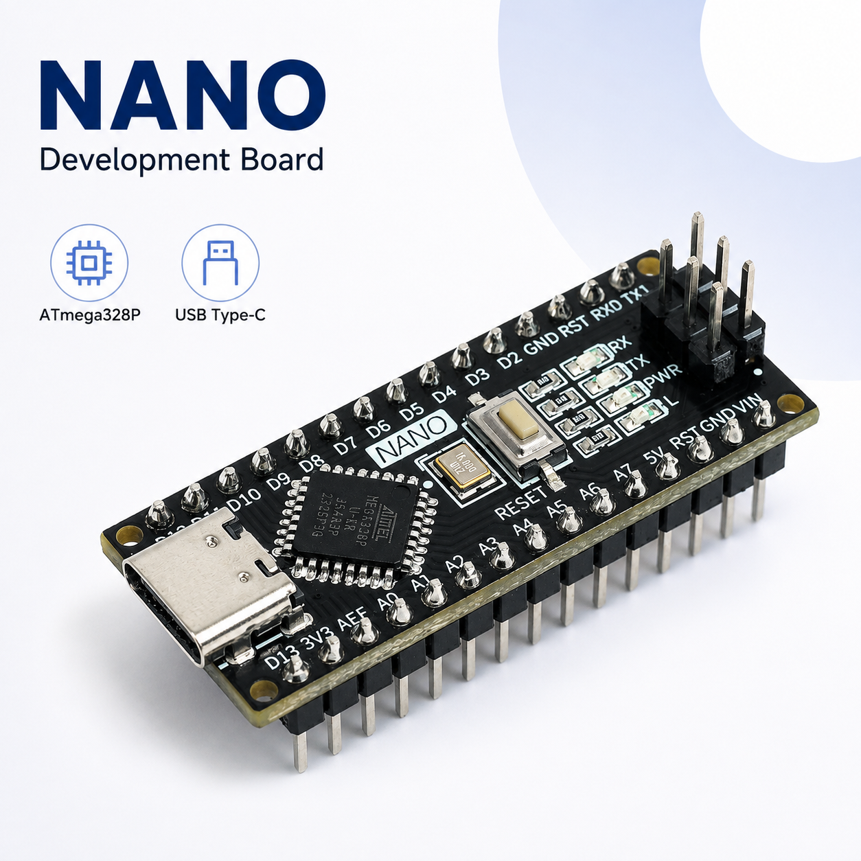 Nano V3.0 Type‑C Board ATMEGA328P‑AU 16MHz,CH340C Chip With Bootloader,Compatible With Arduino IDE